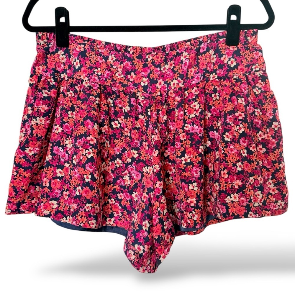 Express Size 8 Pleated Floral High Waisted Skort Shorts Navy Pink Orange